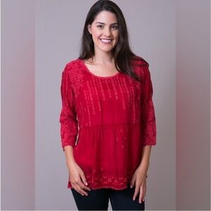 Johnny Was - Austin Red embroidered top in EUC